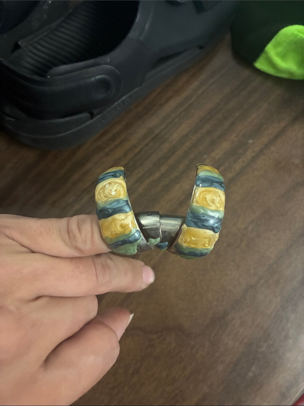 Vintage huggy hoop enamel earrings
